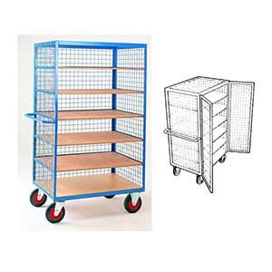 6 Tier Shelf Truck 1780Hx1000Lx700W With Hinged Doors Shelf Trolleys with plywood Shelves & roll cages 35/Blue open trolley with doors.jpg